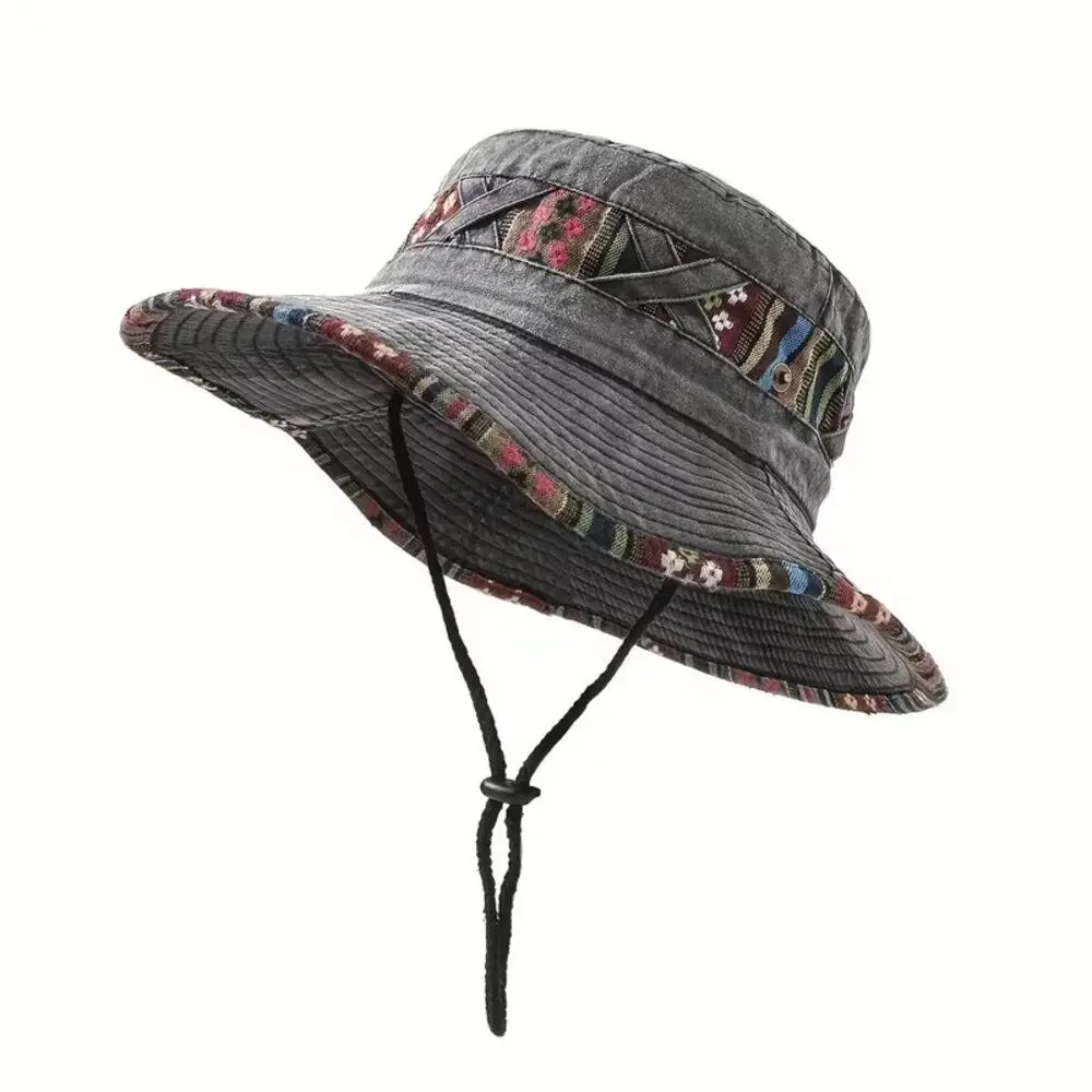 Women's Retro Hiking Hat Black Wide Boho Brim Packable Floppy Distressed New